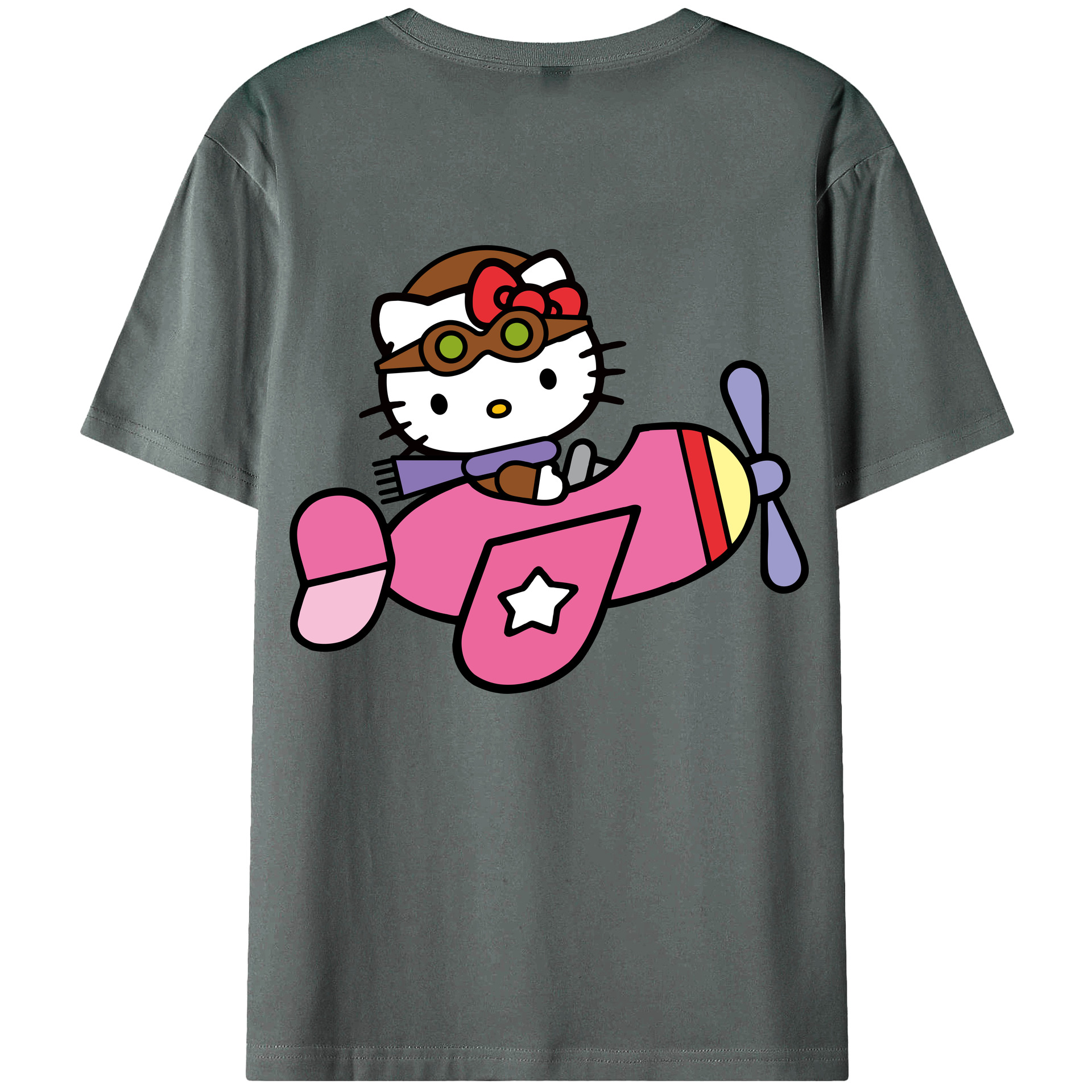 （画像用） Hello Kitty ハローキティ 綿100％ メンズ半袖Tシャツ（バックプリント） 通気性